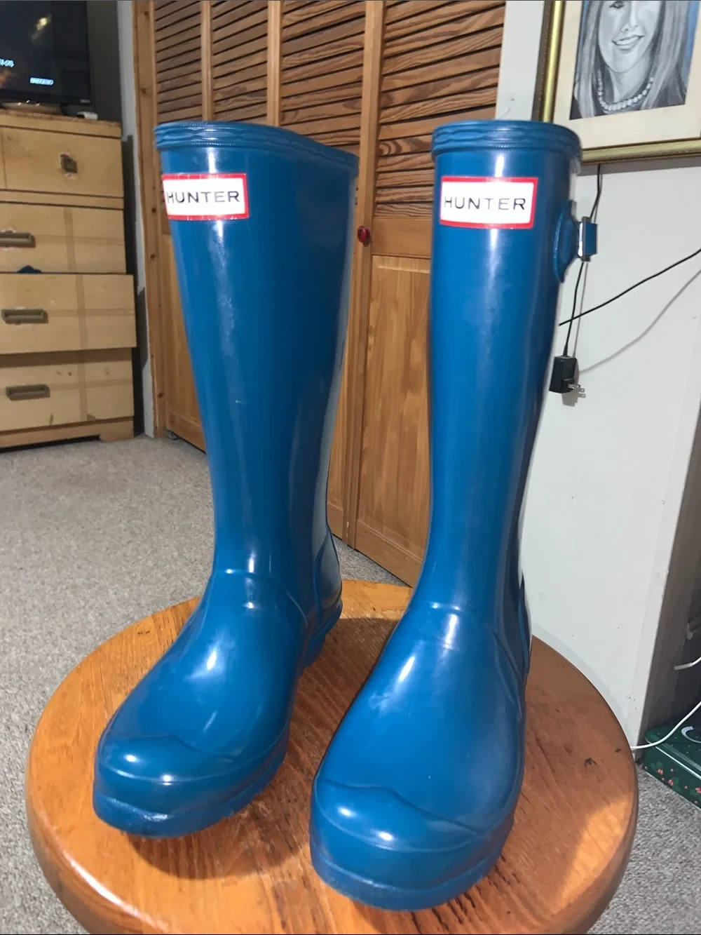 Hunter Glossy Teal Rain Boots child size US 1 boy or girl wellies